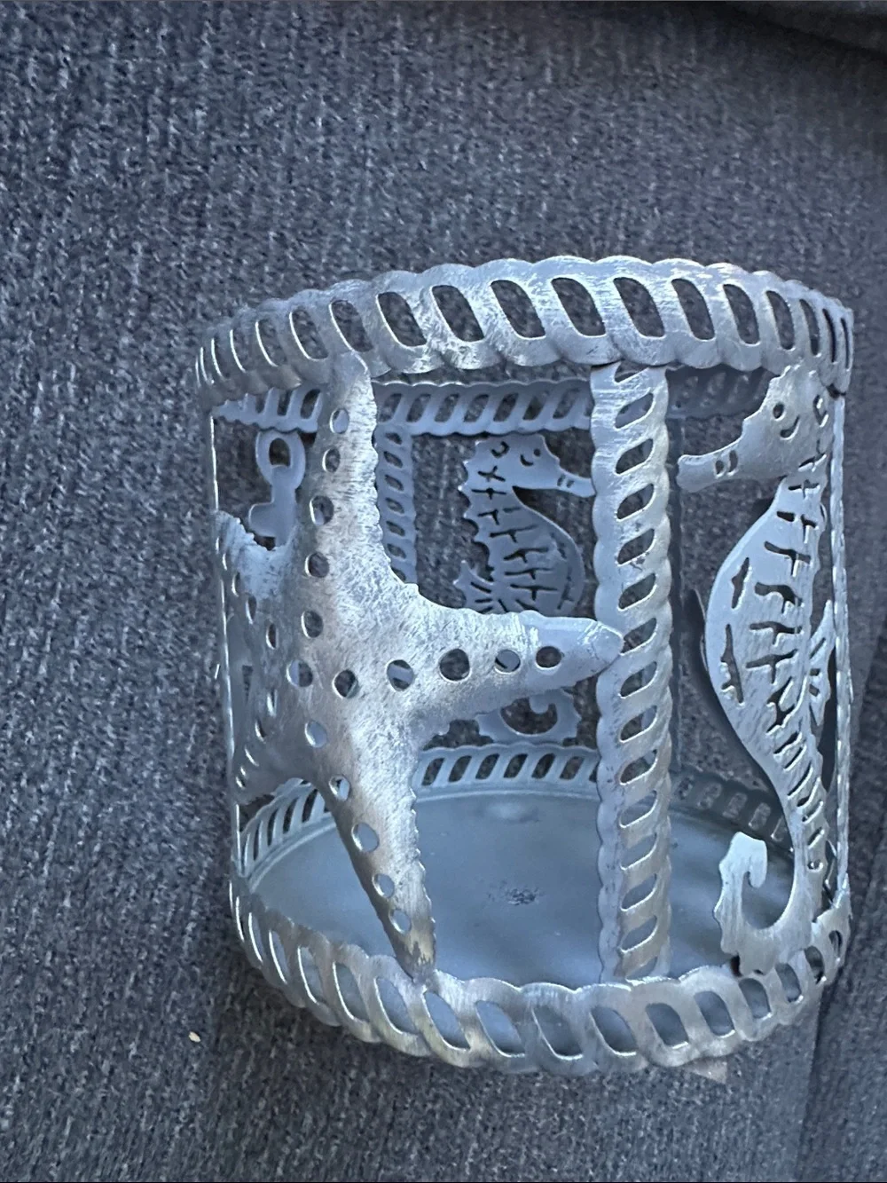 Sonoma silver gray Coastal Seahorse Anchor & starfish Metal Candle Holder